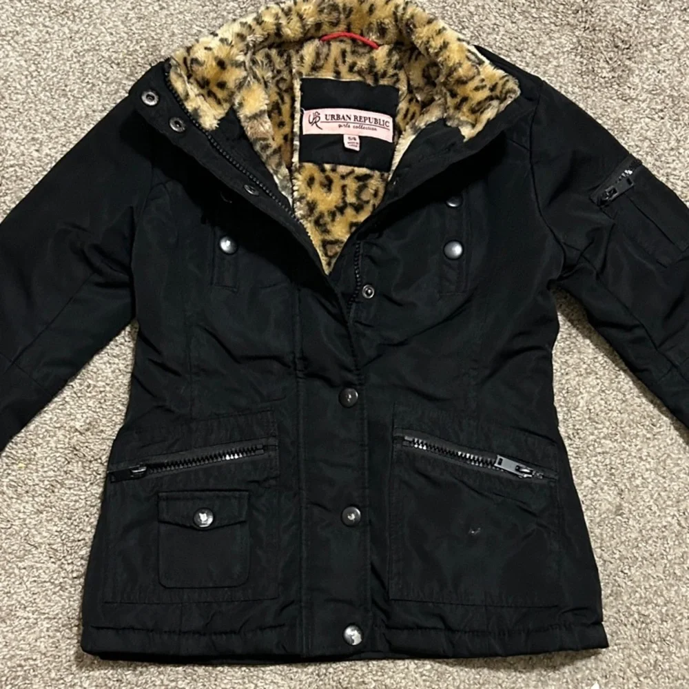 Urban Republic Kids Black Jacket with Animal Print Lining - Picture 1 of 4